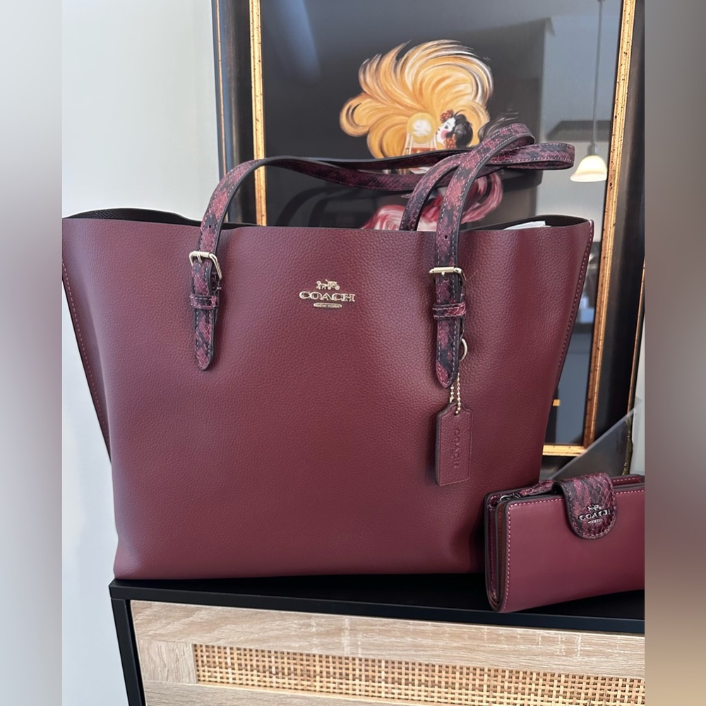 New With Tags Coach Mollie Tote Red Wine with Matching Wallet